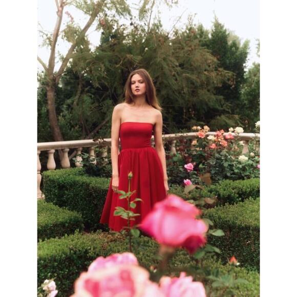 Reformation Buttercup Dress Strapless A-Line Tulle Skirt Red Size 8 - Picture 7 of 10